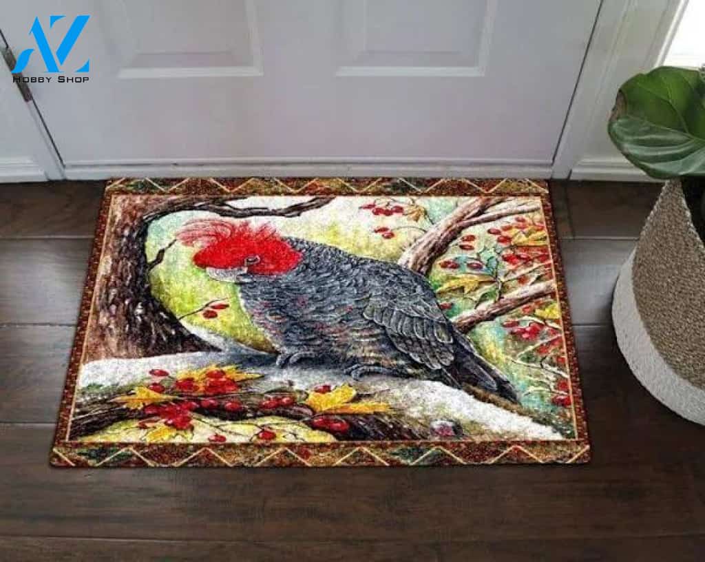 Red Hair Parrot In Autumn Doormat Housewarming Gift Family Welcome Mat Gift For Friend Family