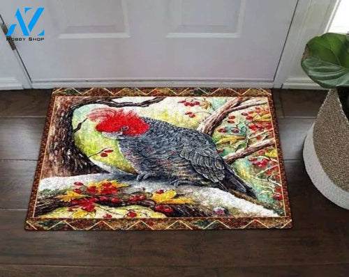 Red Hair Parrot In Autumn Doormat Housewarming Gift Family Welcome Mat Gift For Friend Family