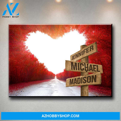 Red Heart Road Multi-Names Premium Canvas