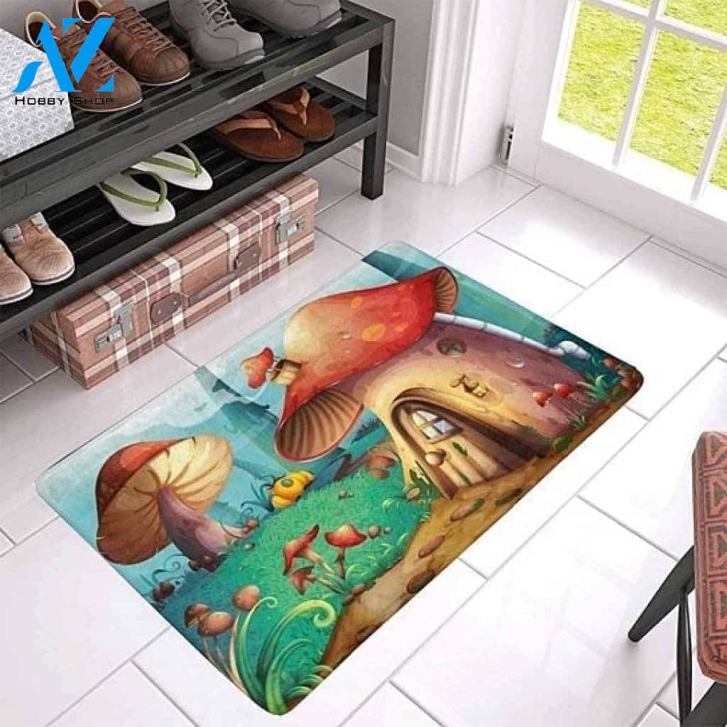 Red Mushroom House Cartoon Doormat Indoor And Outdoor Mat Entrance Rug Sweet Home Decor Closing Gift Gift For Friend Family Birthday Floral Lovers Gift Idea