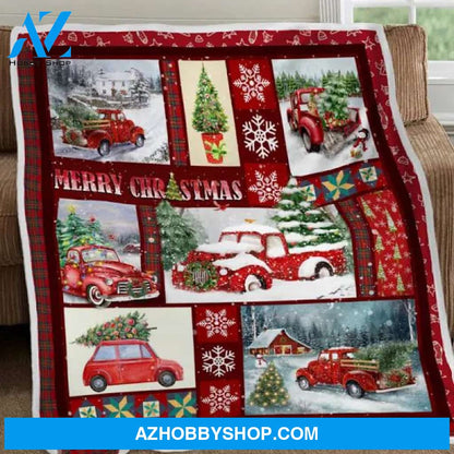 Red Pickup Trucks Christmas Fleece Blanket Gift For People Home Decor Bedding Couch Sofa Soft And Comfy Cozy