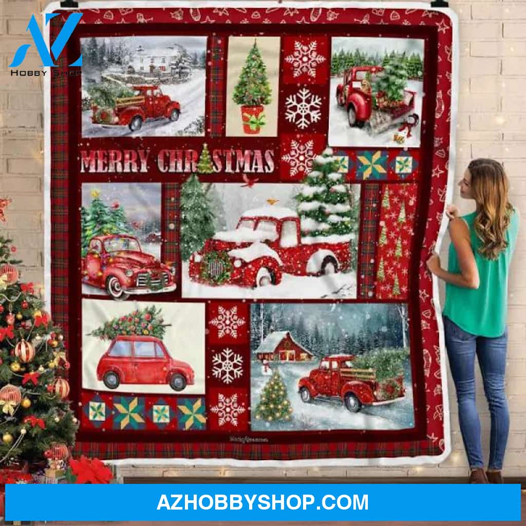 Red Pickup Trucks Christmas Fleece Blanket Gift For People Home Decor Bedding Couch Sofa Soft And Comfy Cozy