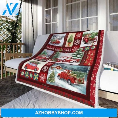 Red Pickup Trucks Christmas Fleece Blanket Gift For People Home Decor Bedding Couch Sofa Soft And Comfy Cozy