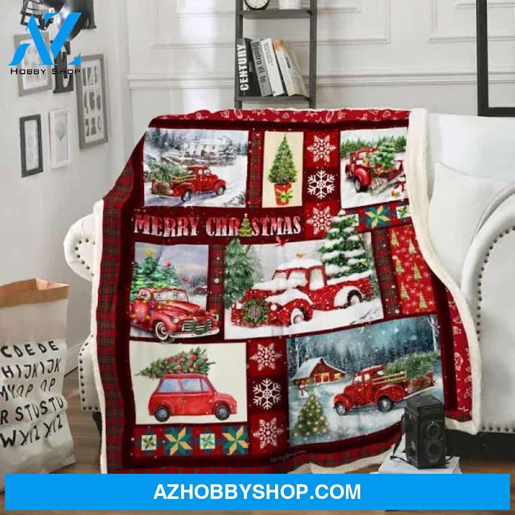 Red Pickup Trucks Christmas Fleece Blanket Gift For People Home Decor Bedding Couch Sofa Soft And Comfy Cozy