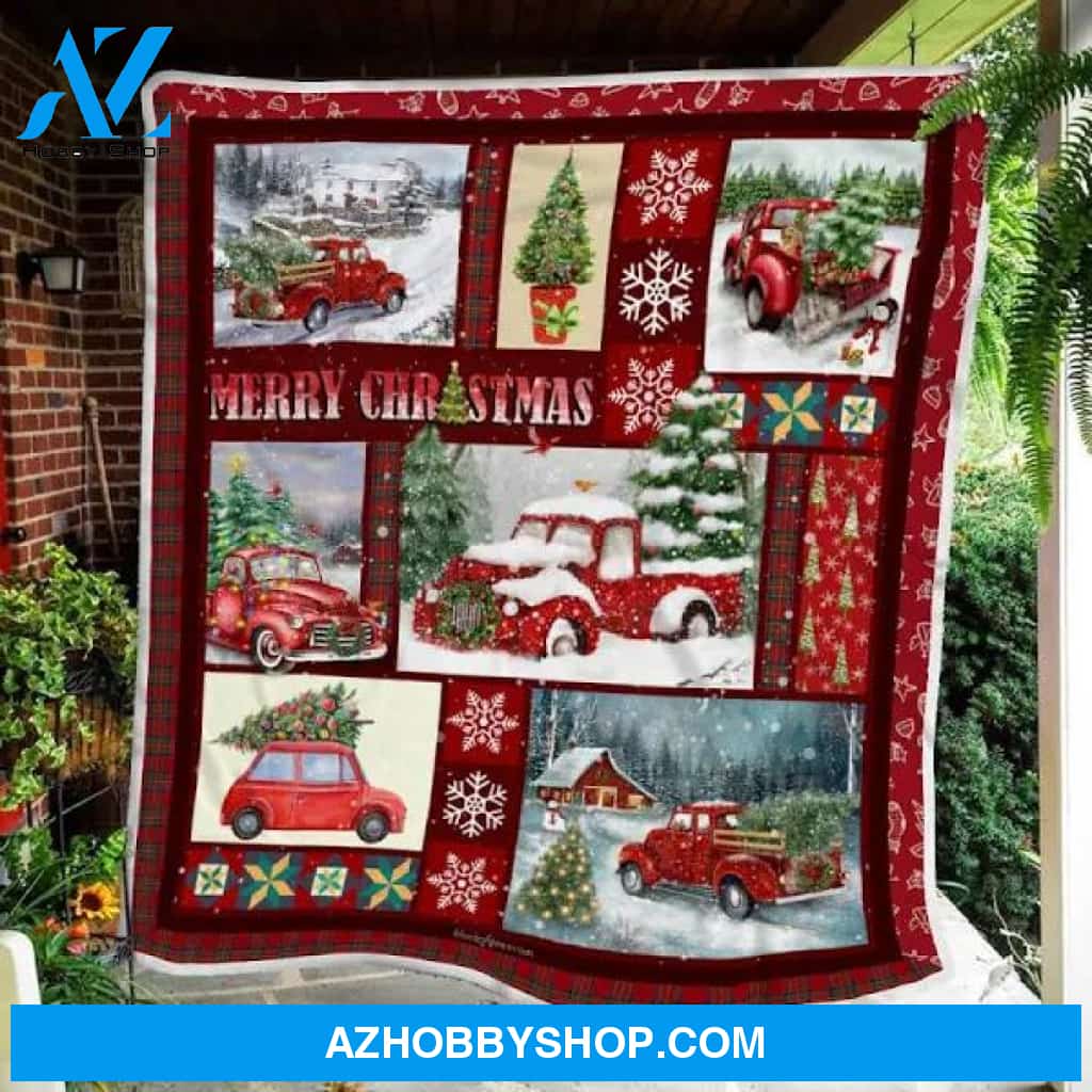 Red Pickup Trucks Christmas Fleece Blanket Gift For People Home Decor Bedding Couch Sofa Soft And Comfy Cozy