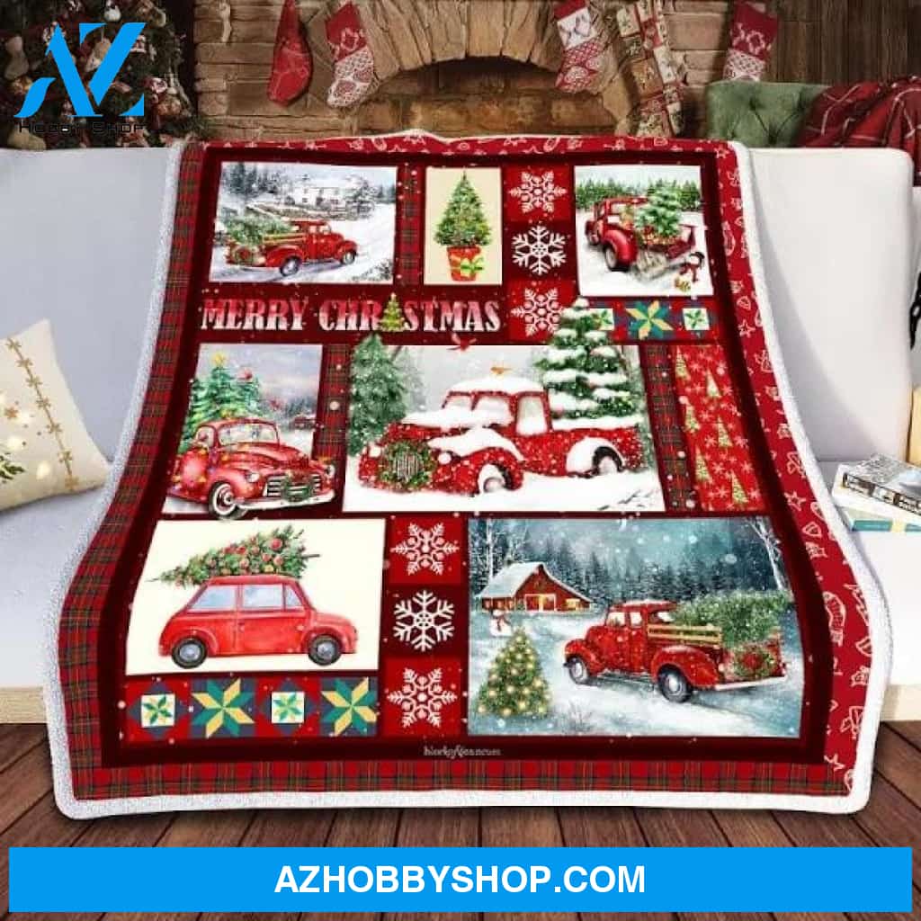 Red Pickup Trucks Christmas Fleece Blanket Gift For People Home Decor Bedding Couch Sofa Soft And Comfy Cozy