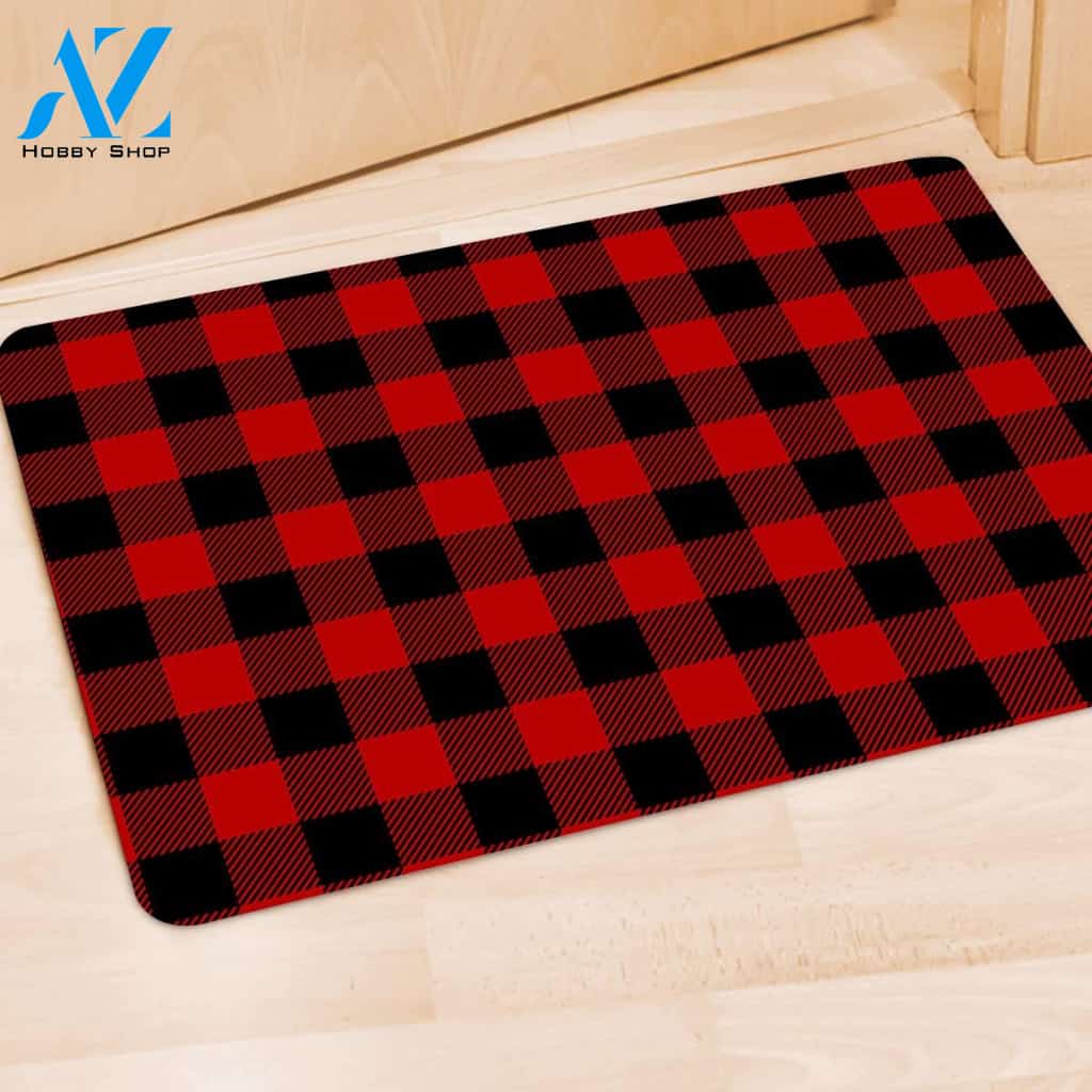 Red Plaid Door Mat