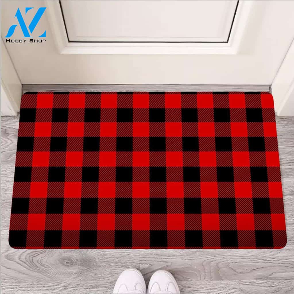 Red Plaid Door Mat