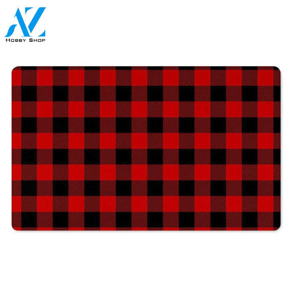 Red Plaid Door Mat