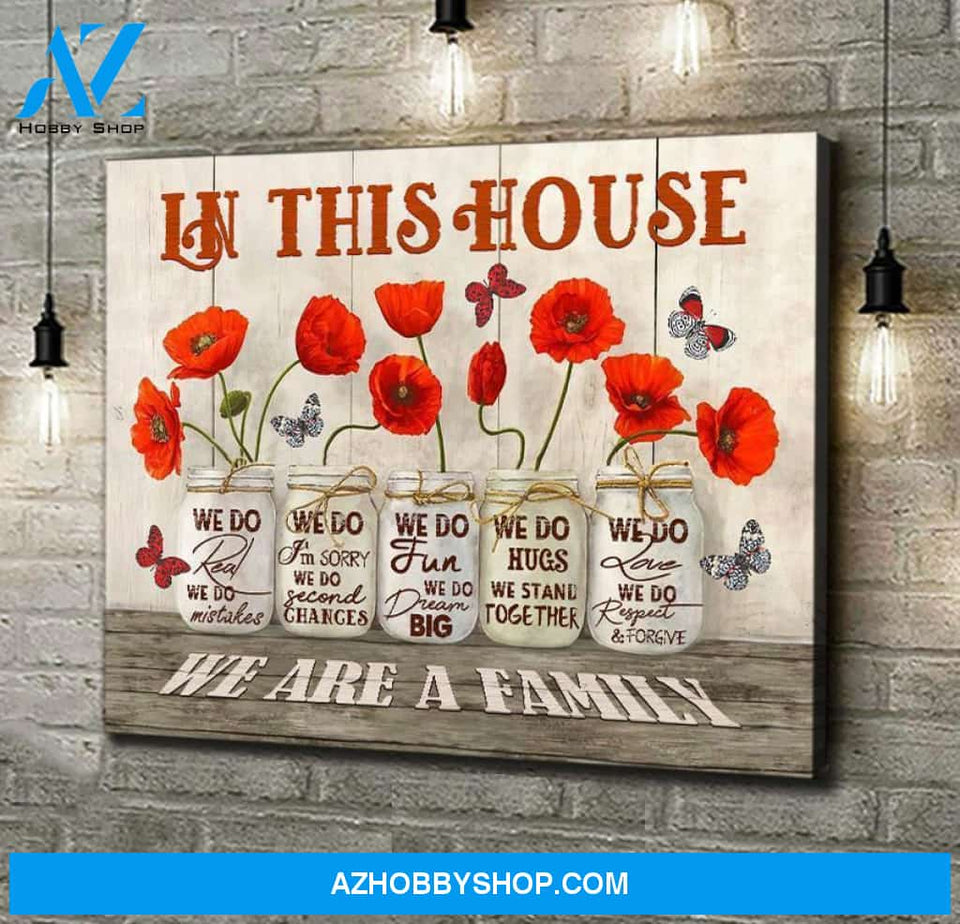 Red Poppy Flower Jars Butterfly Canvas And Poster, Wall Decor Visual Art