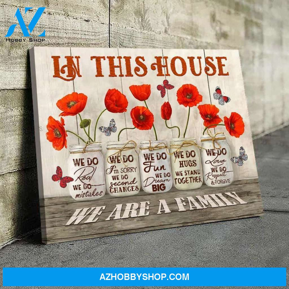 Red Poppy Flower Jars Butterfly Canvas And Poster, Wall Decor Visual Art