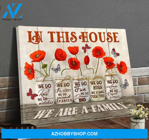 Red Poppy Flower Jars Butterfly Canvas And Poster, Wall Decor Visual Art