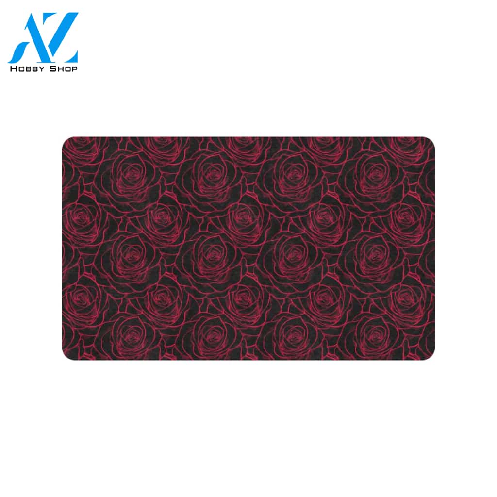 Red Rose Design Print Rubber Doormat
