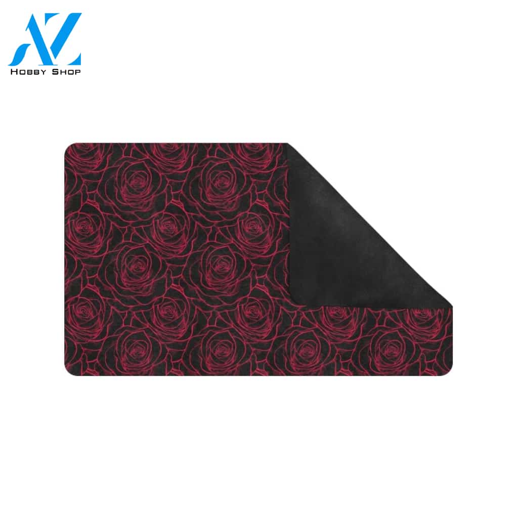Red Rose Design Print Rubber Doormat