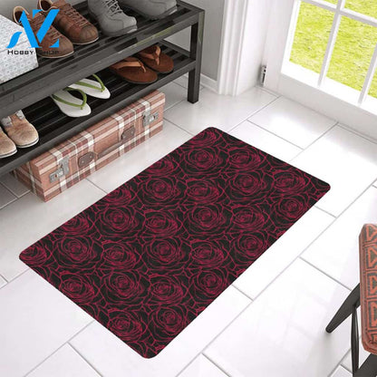 Red Rose Design Print Rubber Doormat