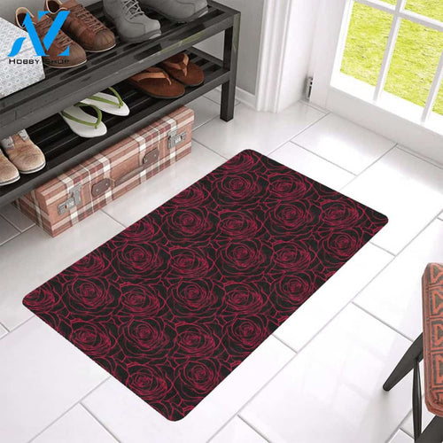 Red Rose Design Print Rubber Doormat
