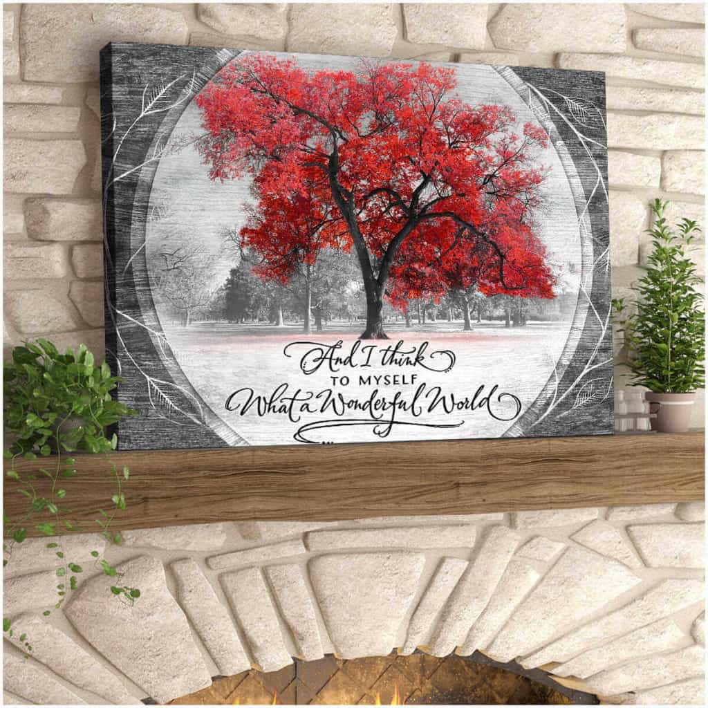 Red Tree And I Think To Myself What A Wonderful World Canvas Wall Art Decor