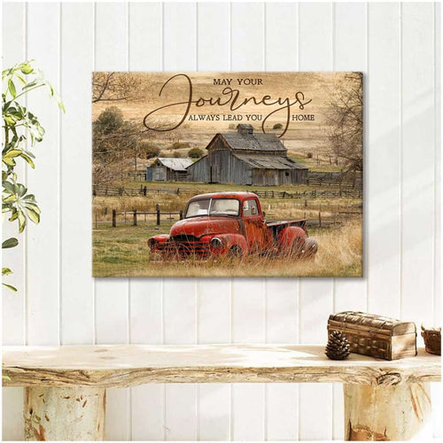 Red Truck and Vintage Barn May Your Journey Always Lead You Home Canvas Wall Art Decor