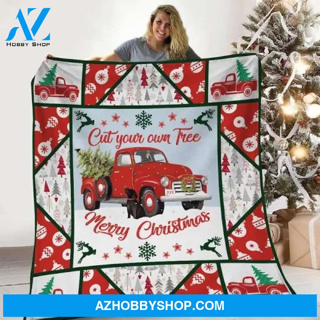 Red Truck Christmas Cut Your Own Tree Fleece Blanket Gift For People Home Decor Bedding Couch Sofa Soft And Comfy Cozy