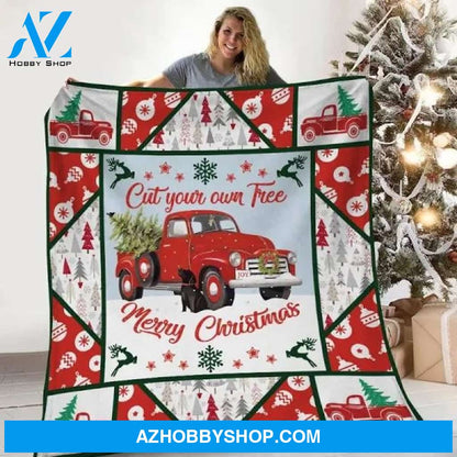 Red Truck Christmas Cut Your Own Tree Fleece Blanket Gift For People Home Decor Bedding Couch Sofa Soft And Comfy Cozy
