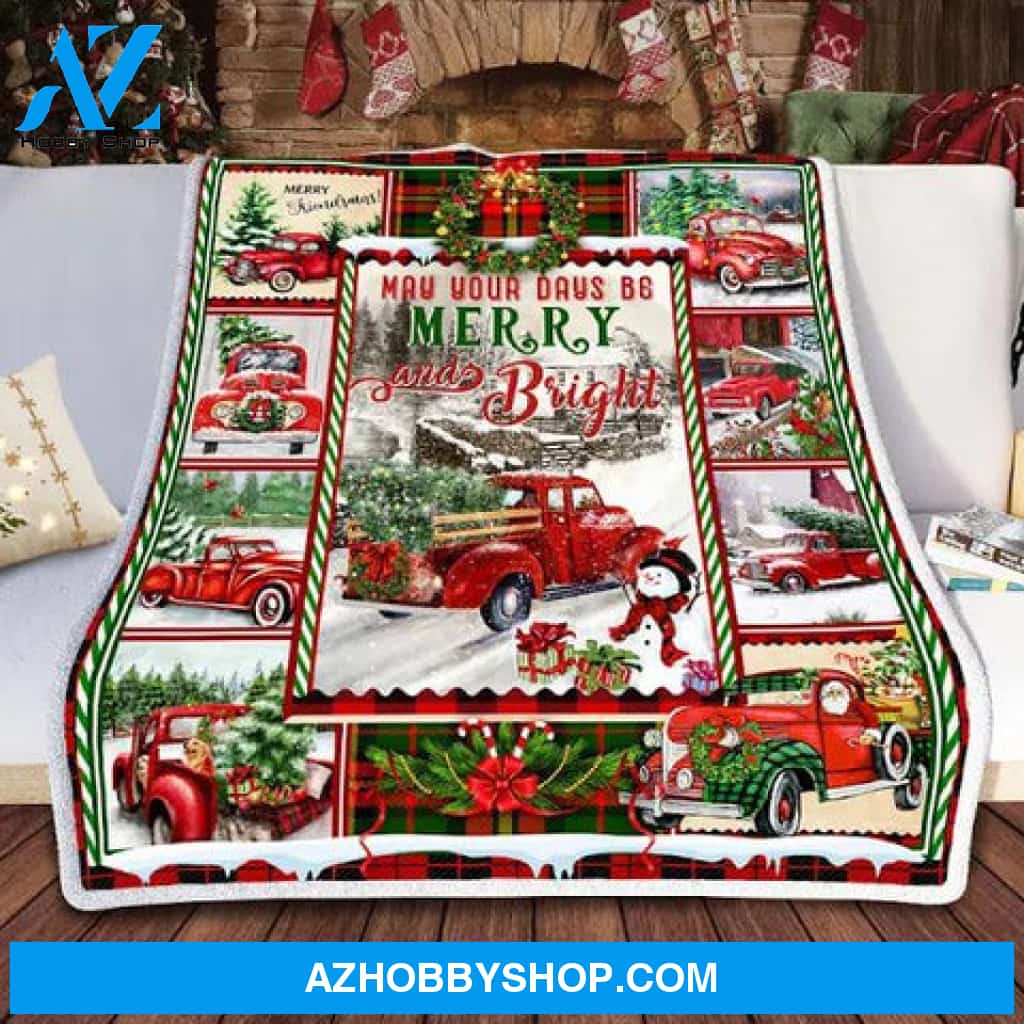 Red Truck Christmas Snowman Happy Fleece Blanket Gift For People 