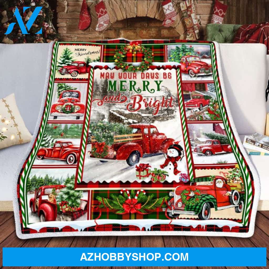 Red Truck Christmas Throw Fleece Blanket