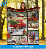 Red Truck Dog Blanket, German Shepherd Red Truck Christmas Fleece Blanket