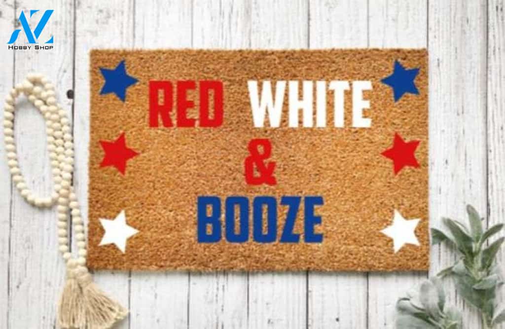Red White & Booze 4th of July Doormat Welcome Mat House Warming Gift Home Decor Funny Doormat Gift Idea