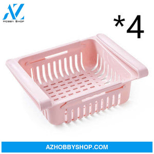 Refrigerator Storage Basket Stretchable Multifunction Kitchen Box Pink4Pcs