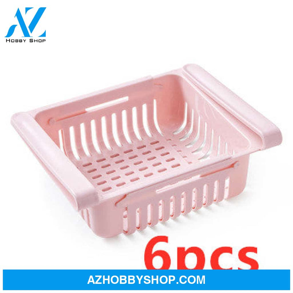 Refrigerator Storage Basket Stretchable Multifunction Kitchen Box Pink6Pcs