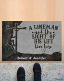 An Linemen and The Light Of His Life Live Here Personalized Non-Slip Rubber Backing Doormat HG