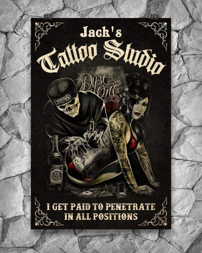 Tattoo Couple I Get Paid To Penetrate Canvas Wall Art, Wall Decor Visual Art