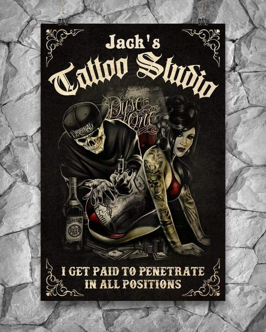 Tattoo Couple I Get Paid To Penetrate Canvas Wall Art, Wall Decor Visual Art