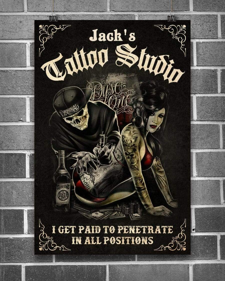 Tattoo Couple I Get Paid To Penetrate Canvas Wall Art, Wall Decor Visual Art