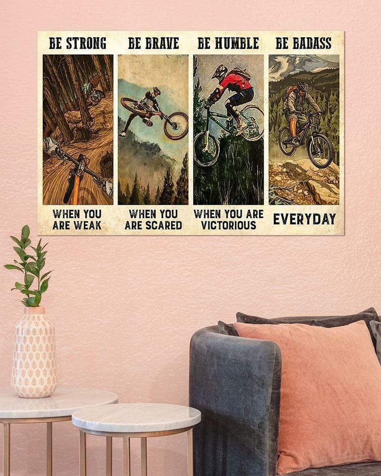 Cycler be strong be brave be humble be badass Canvas Wall Art, Wall Decor Visual Art