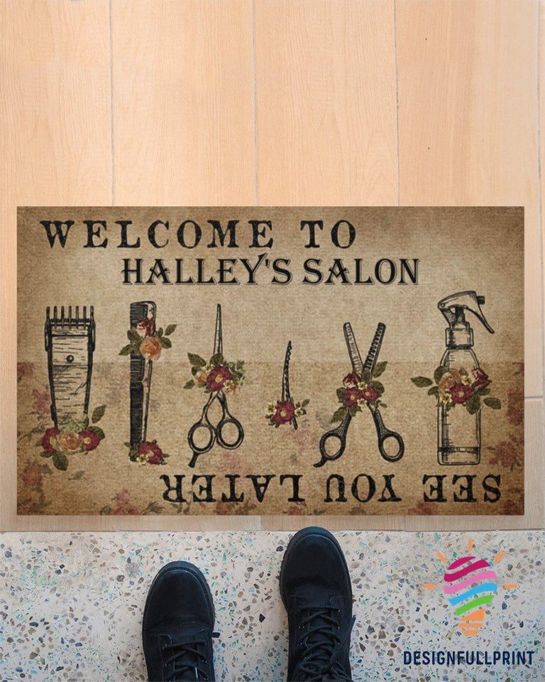 Welcome to My Salon Personalized Welcome Non-Slip Rubber Backing Doormat NHD