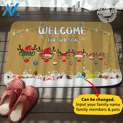 Reindeer Family Christmas Personalized Doormat