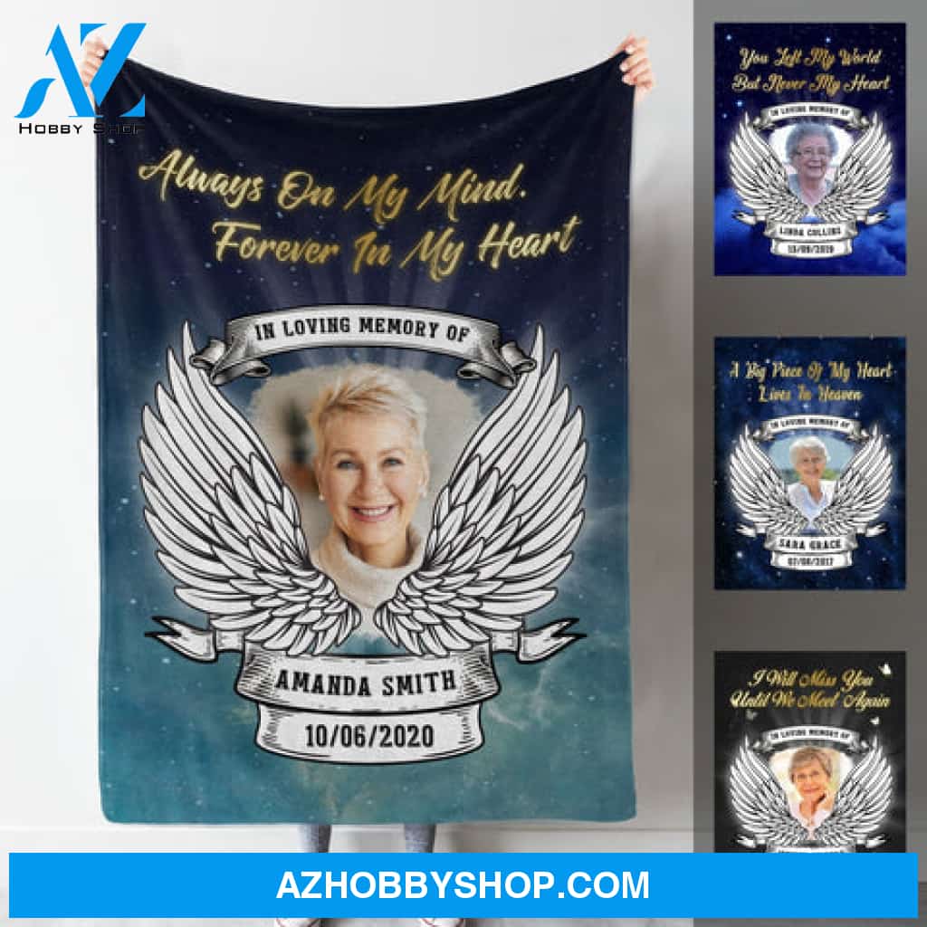 Rest In Peace Heaven Wings Personalized Photo Blanket Memorial Gift