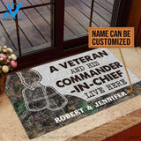 Gift For Veteran Lover Retired Soldier Personalized US Veteran And His Commander In Chief Live Here Veteran Camo Couple Live Here Doormat HG