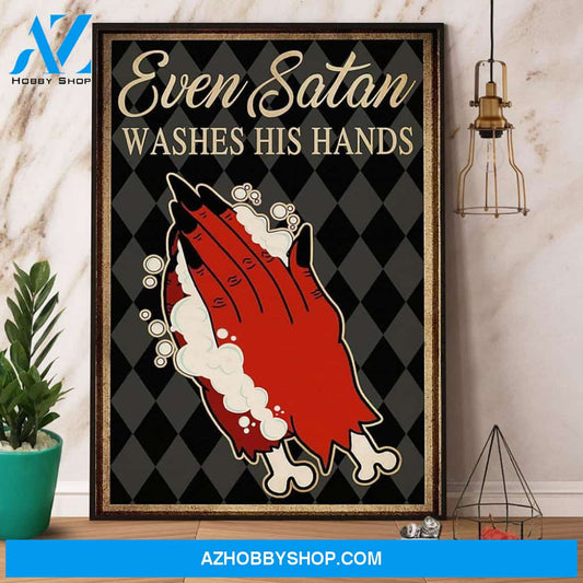 Retro Black Restroom Even Satan Wash His Hands Halloween Canvas And Poster, Wall Decor Visual Art, Halloween Gift, Happy Halloween