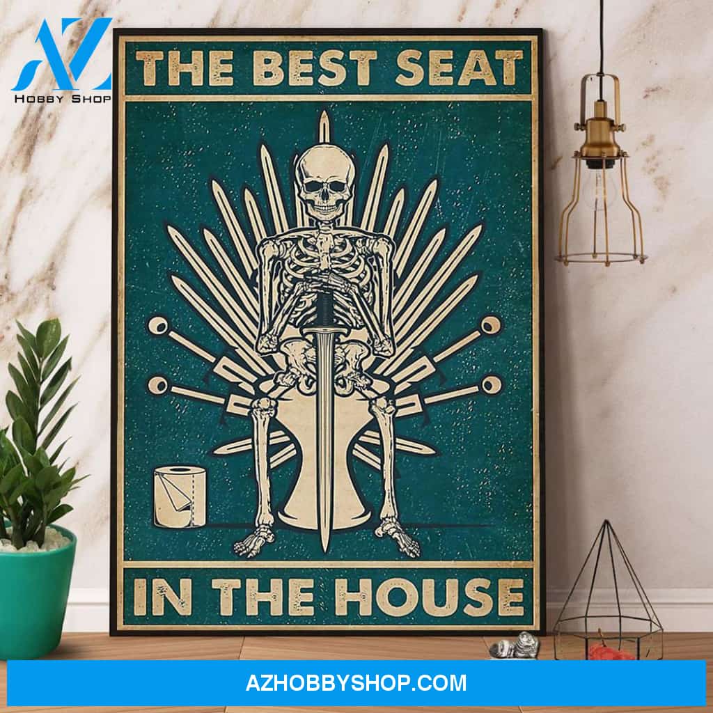 Retro Green Skeleton Throne Best Seat In The House Canvas And Poster, Wall Decor Visual Art