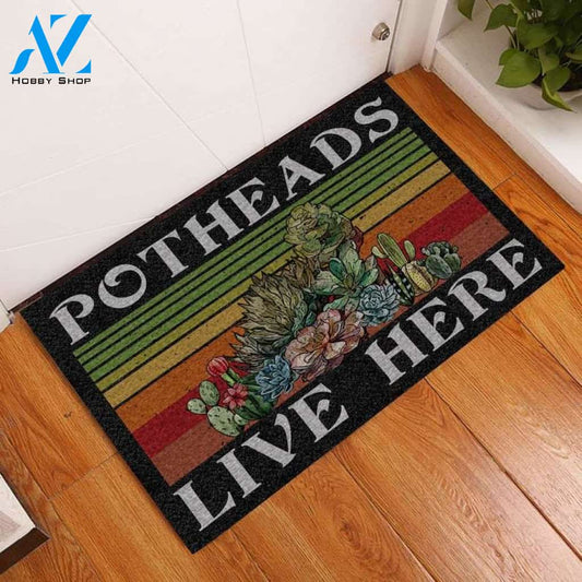 Retro Potheads Live Here Gardening Vintage Funny Indoor And Outdoor Doormat Gift For Friend Family Decor Warm House Gift Welcome Mat