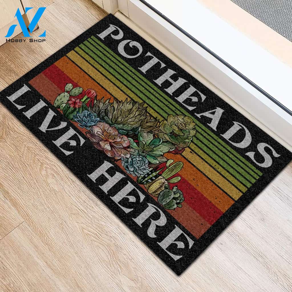 Retro Potheads Live Here Succulent Doormat | Welcome Mat | House Warming Gift