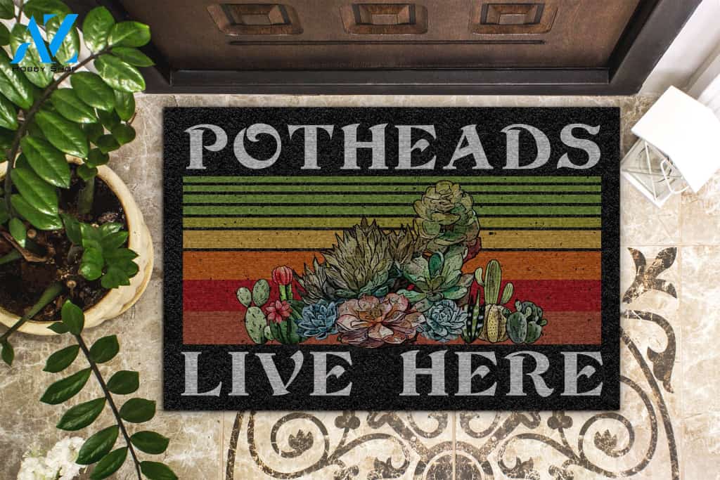 Retro Potheads Live Here Succulent Doormat | Welcome Mat | House Warming Gift