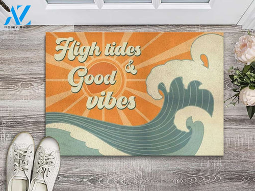 Retro Surfing High Tides And Good Vibes Doormat | Welcome Mat | House Warming Gift