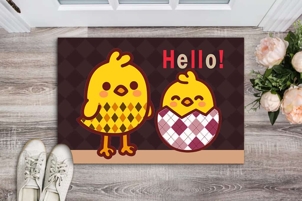 Retro Vintage Chicken Family Hello Doormat Welcome Mat