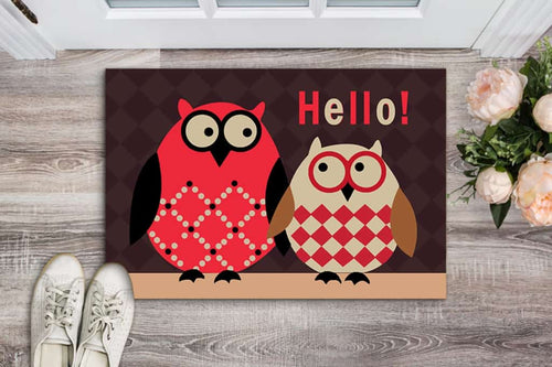 Retro Vintage Owl Family Hello Doormat Welcome Mat