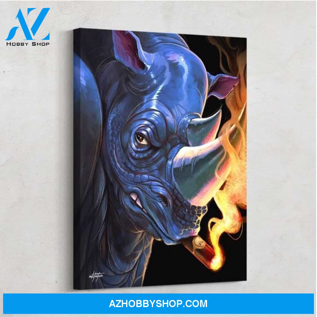 Rhino Smoke Canvas And Poster, Wall Decor Visual Art