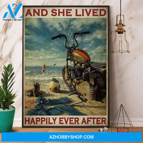 Rider Motorcycle Beach Lived Happily Ever After Canvas And Poster, Wall Decor Visual Art