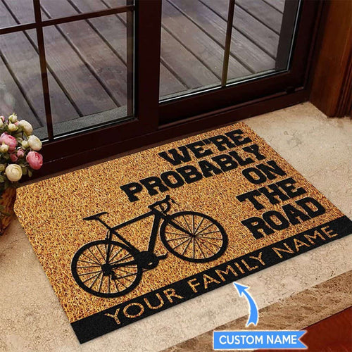 Road Bike We Are Probably On The Road Personalized Custom Name Doormat Welcome Mat